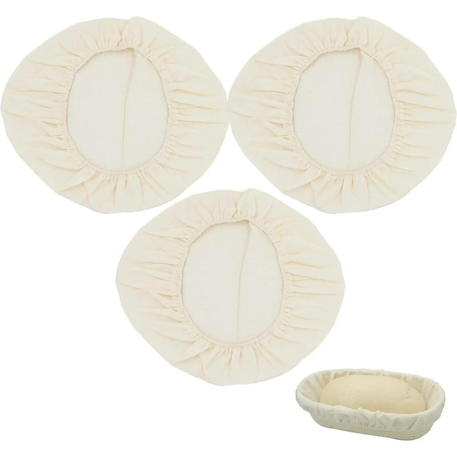 3 Pack Oval Banneton Basket Liners and Covers, Fits 9–12 Inch Oval Bread Proofing Baskets,   Dough Bowl Cloth Liner for Sourdough Artisan Bread