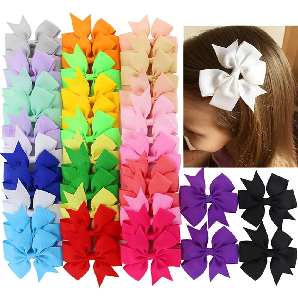 40 count 3 Inch Boutique Grosgrain Ribbon Pinwheel Hair Bows  Clips For Girls   Accessories Teens In Pairs