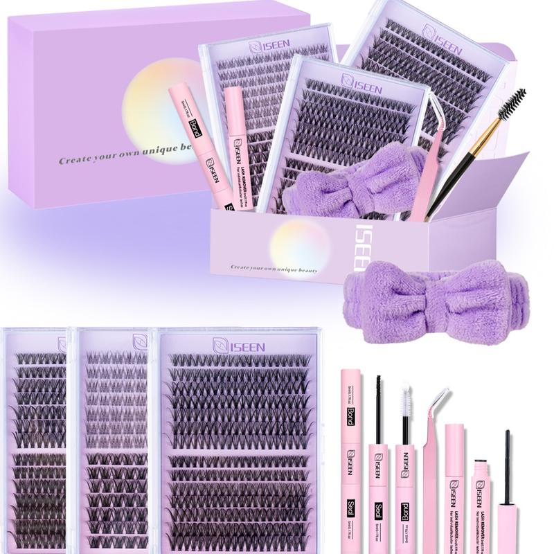 Mixed Volume D Curl False Eyelash Extension Kit, DIY Lash Extensions Set with Bond&Seal&Remove&Eyelash Tweezers&Brush, Beginner Friendly, DIY Lash Clusters, Eyelash Glue Extension