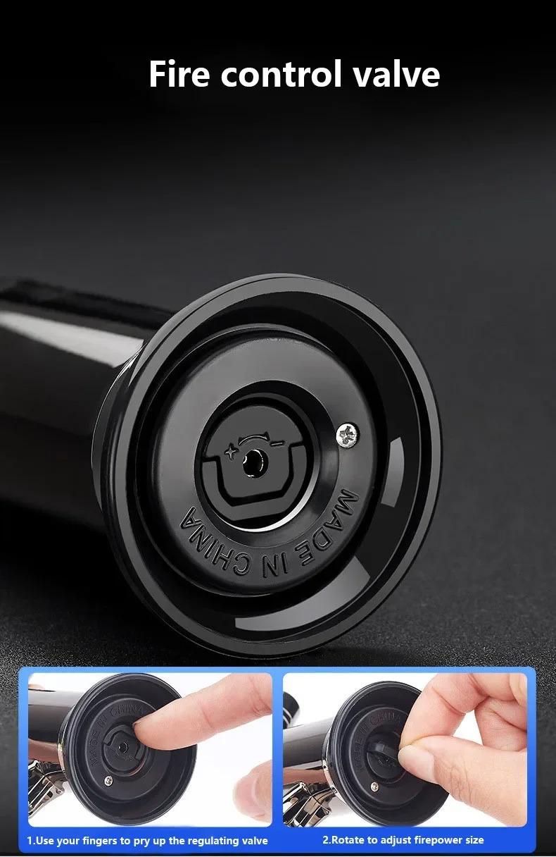 Portable High Fire Metal Lighter, with Safety Lock & Adjustable Flame, Multifunctional Kitchen Barbecue Cigar Lighter, Outdoor Windproof Turbine Gas Lighter, Men'S Gifts (No Gas), Without Battery