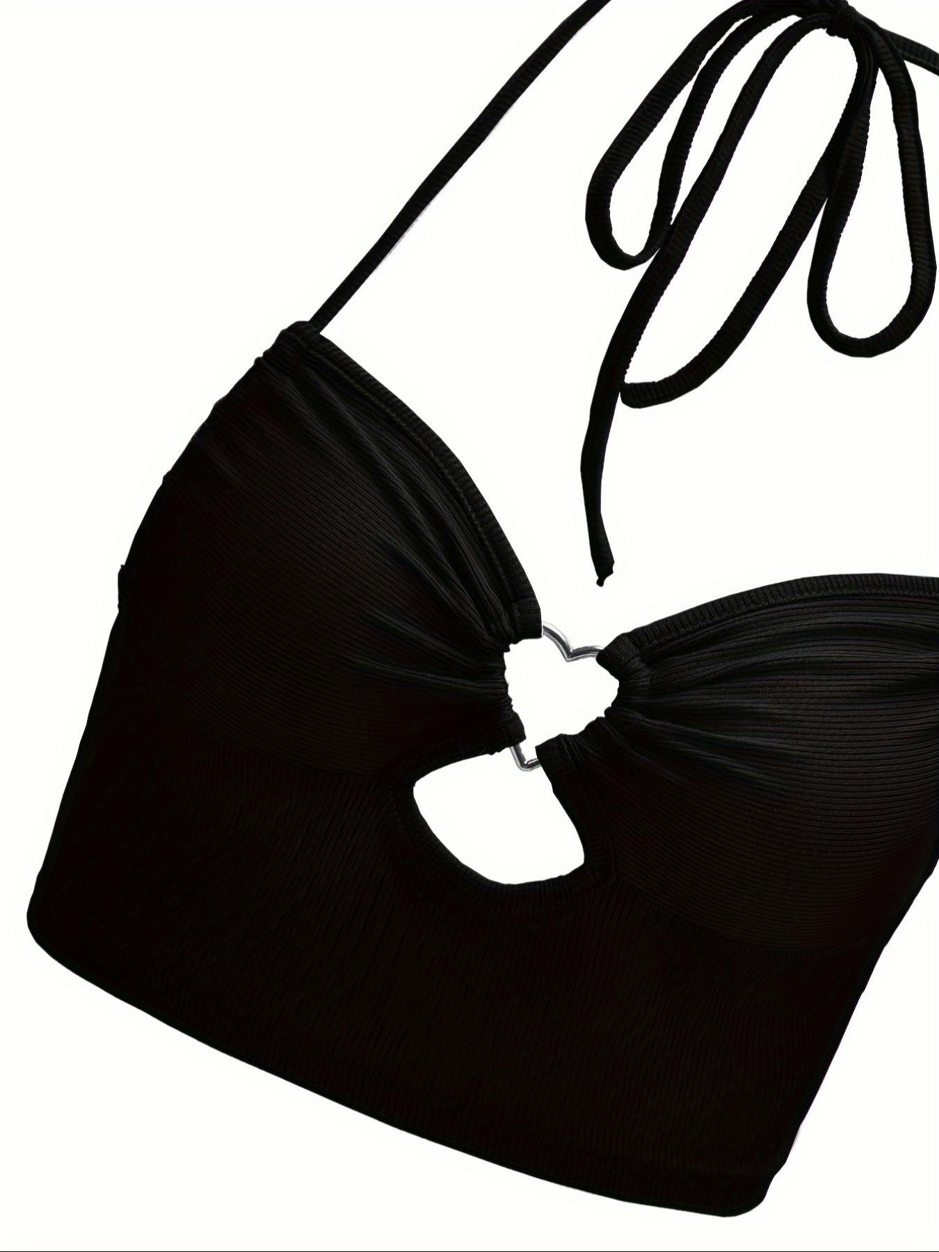 Women's Solid Cut Out Ruched Halter Neck Crop Top, Y2K Fashion Tie Back Backless Crop Top for Summer, Women's Clothing for Daily Wear Valentine's Day, gift