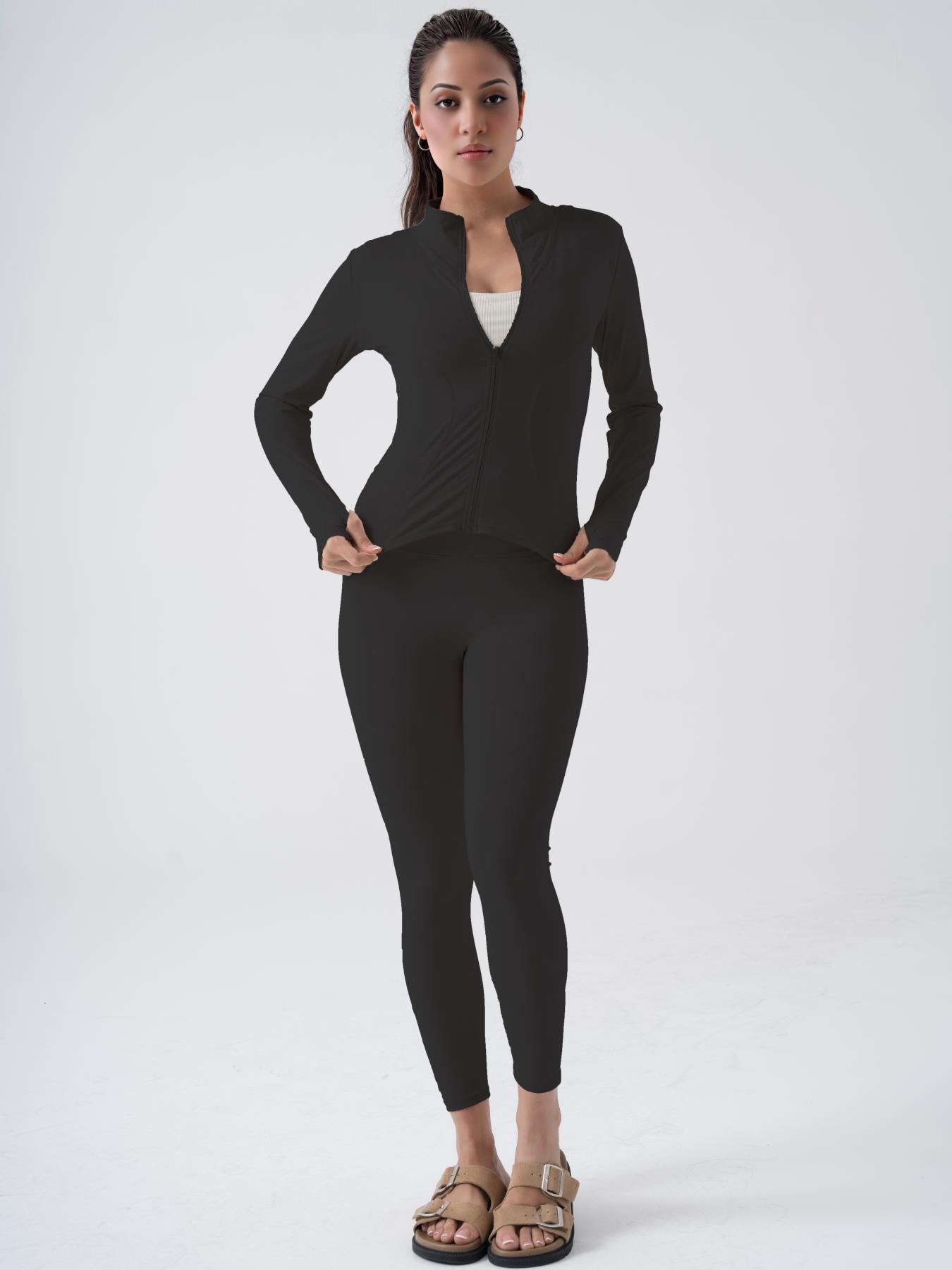 Women's Sporty Two-Piece Set, Zip Jacket and Leggings, Stylish Athletic Wear, Women's Clothes Set for Gym Training Yoga, Gym Exercise Activewear