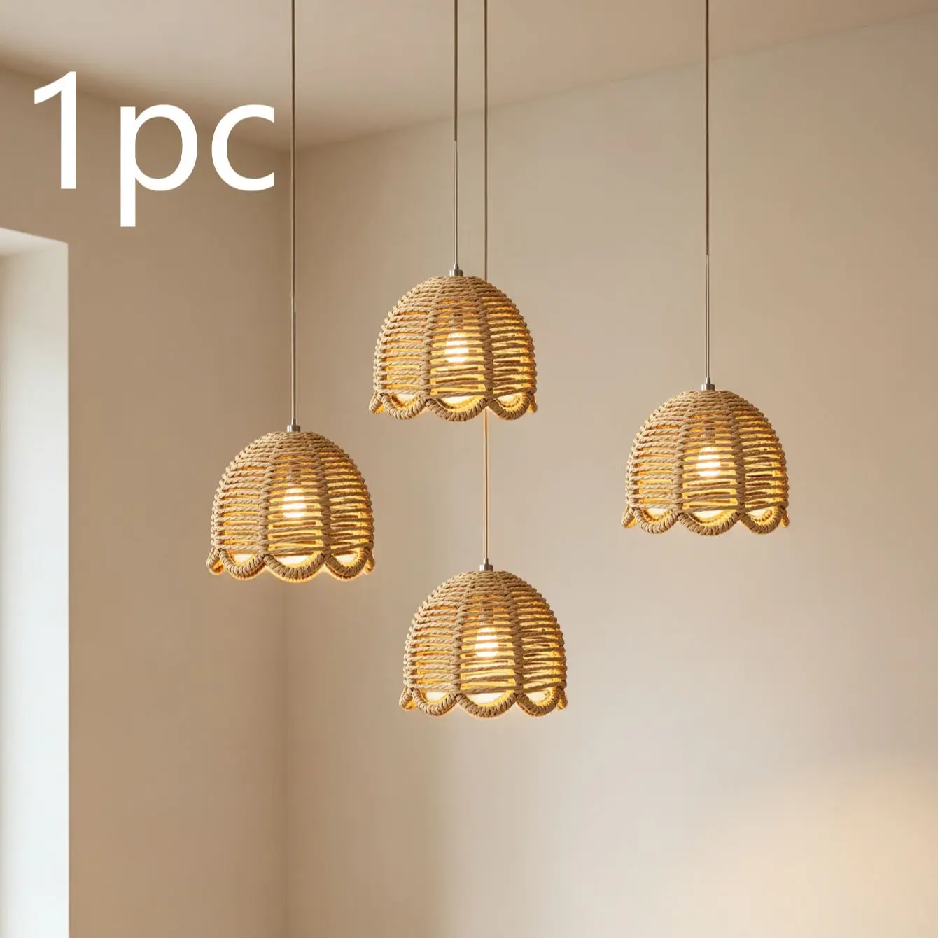Wavy Edge Hemp Rope Lampshade, Japanese Wabi-Kusa Style, Soft Ceiling Light, Halloween Home Decor, Restaurant & B&b Pendant Light Cover