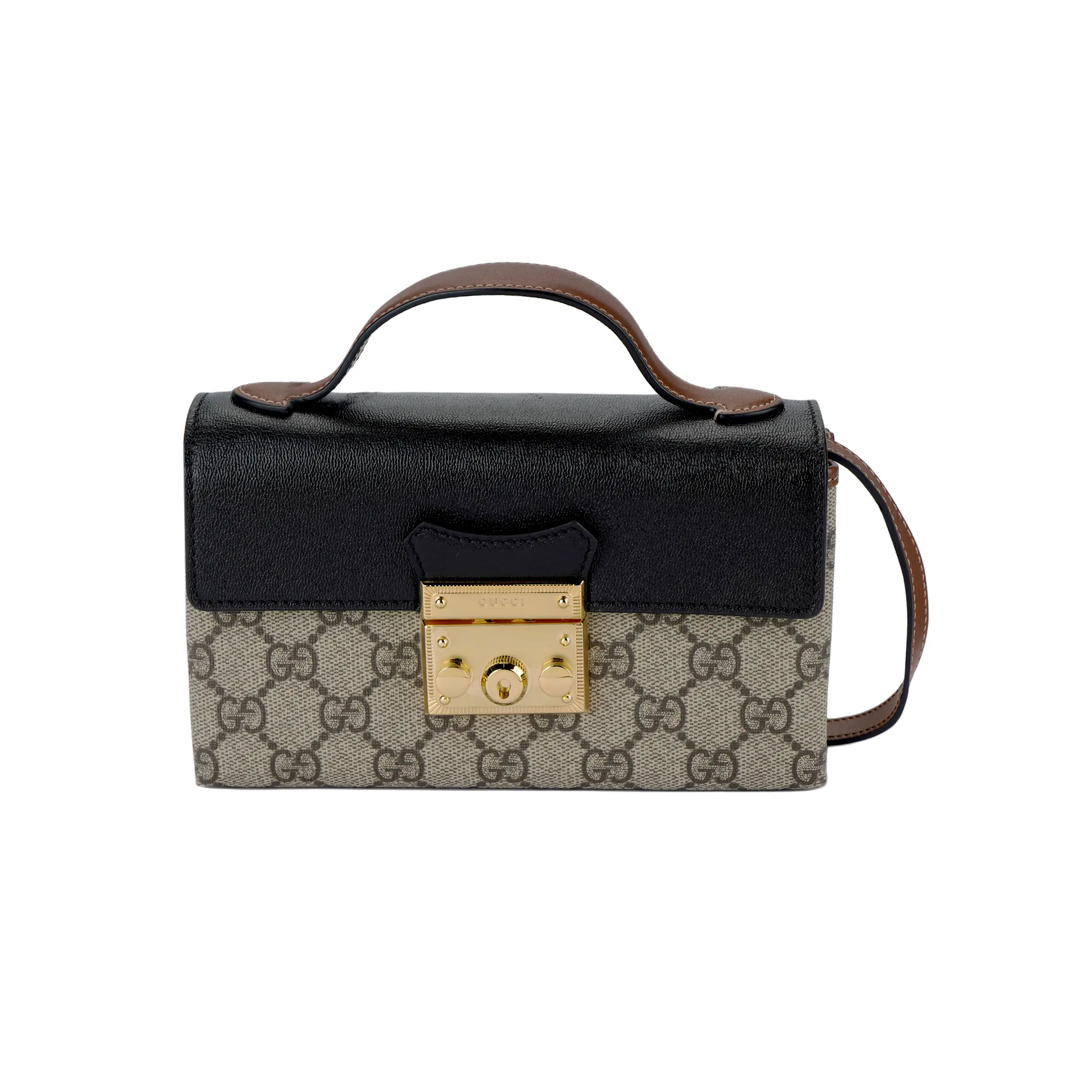 Gucci Padlock Mini Box Bag for Women – Signature GG Canvas and Leather with Gold-Tone Lock Detail in Ebony Black