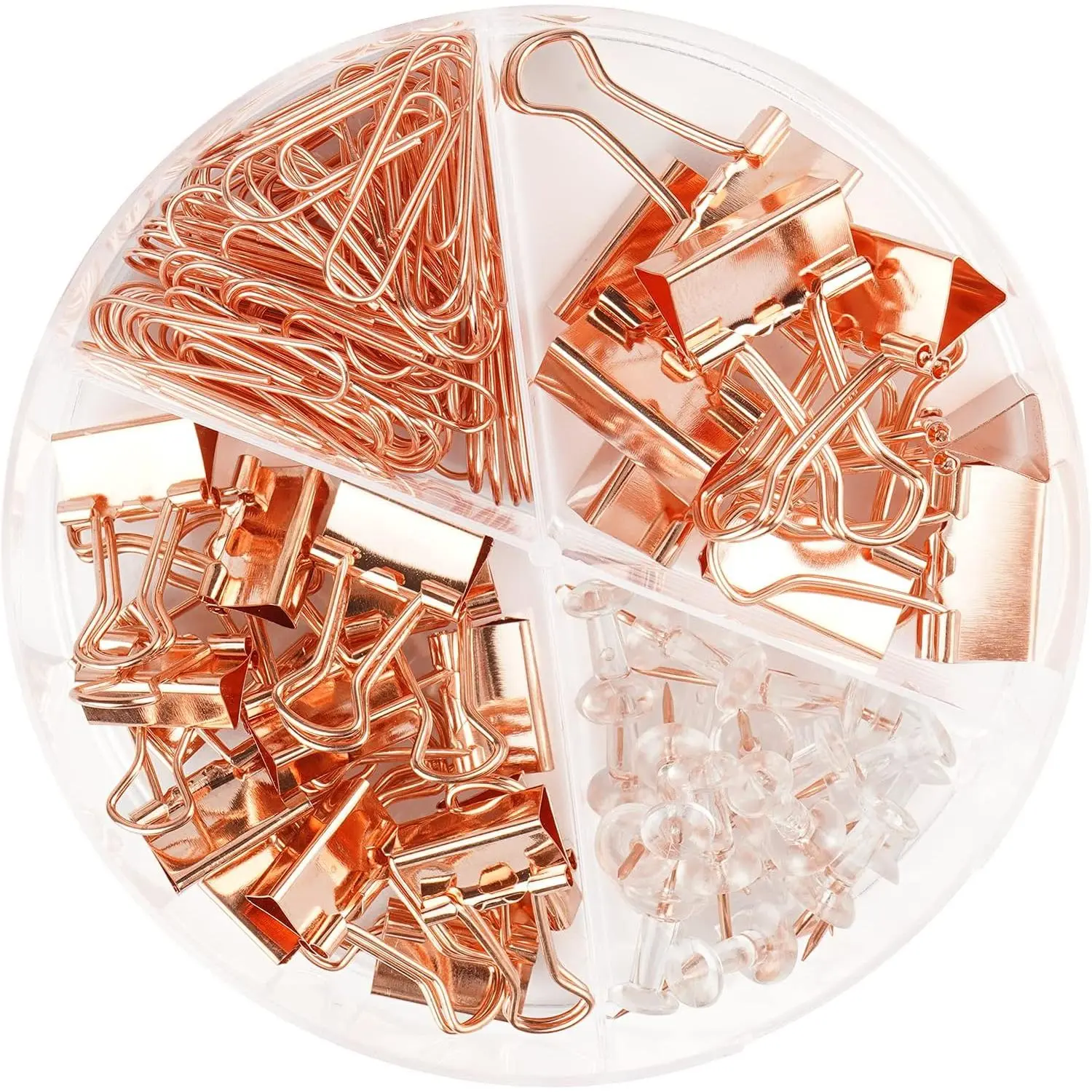 97 count Office Supplies for Women, Paper Clips, Binder Clips and Push Pins Set, Paperclips Thumb Tacks School and  Desk Supplies, Desk Organized (Rose )