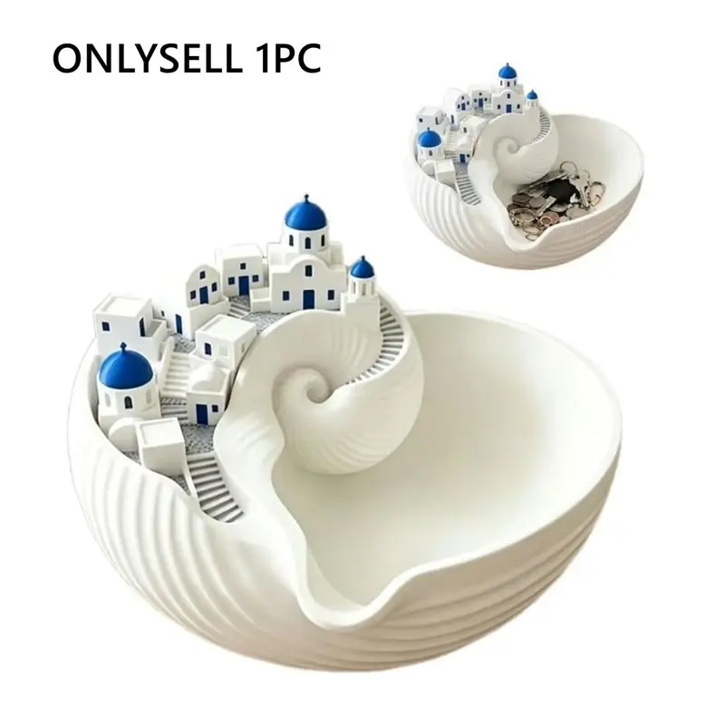 Santorini Catchall Bowl, Shell Tray for Keys Jewelry Coins Decorative Trinket Dish Greek Island Holder Organizer Architecture Style Home Decor Housewarming Gift for Entryway Table Dresser