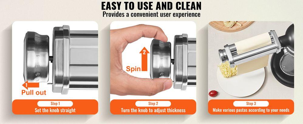 VEVOR Pasta Attachment for KitchenAid Stand Mixer, Stainless Steel Pasta Sheet Roller Attachment, Pasta Maker Machine Accessory with 8 Adjustable Thickness Knob, KitchenAid Pasta Attachment by  Utensils