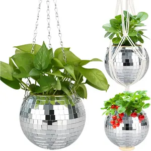 6"  Ball Planter, Disco Ball Plant Hanger with Hanging Rope, Hanging Chain, Hook, Circle and Extra Mirror Pieces