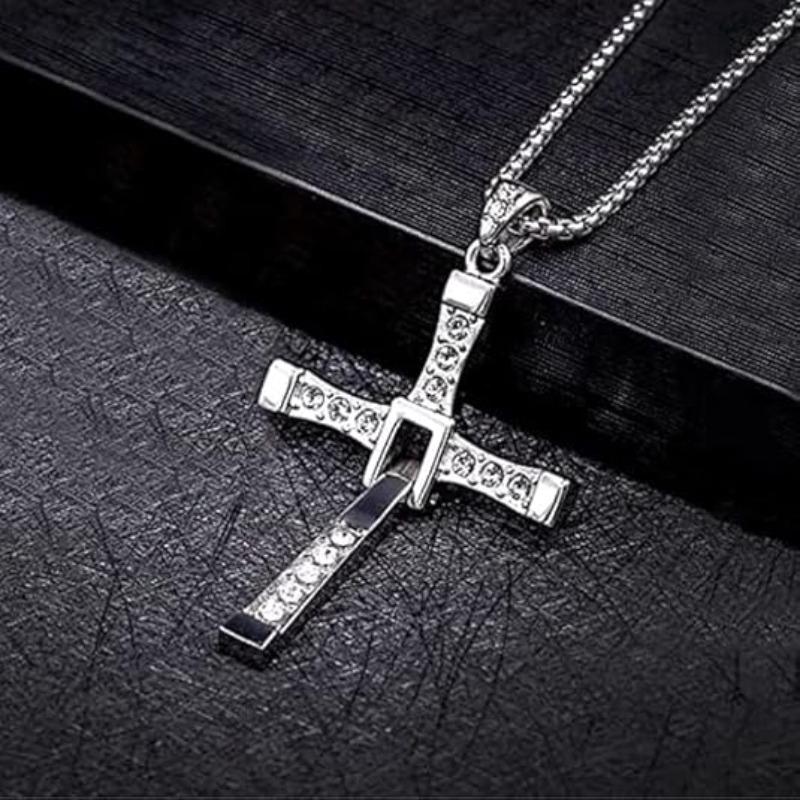 Cross Necklace for Men, Cross Pendant Necklace Stainless Steel Chains Sterling Silver Necklace Men's Cross Chain Jewelry Link Chain for Boys Fast and Furious