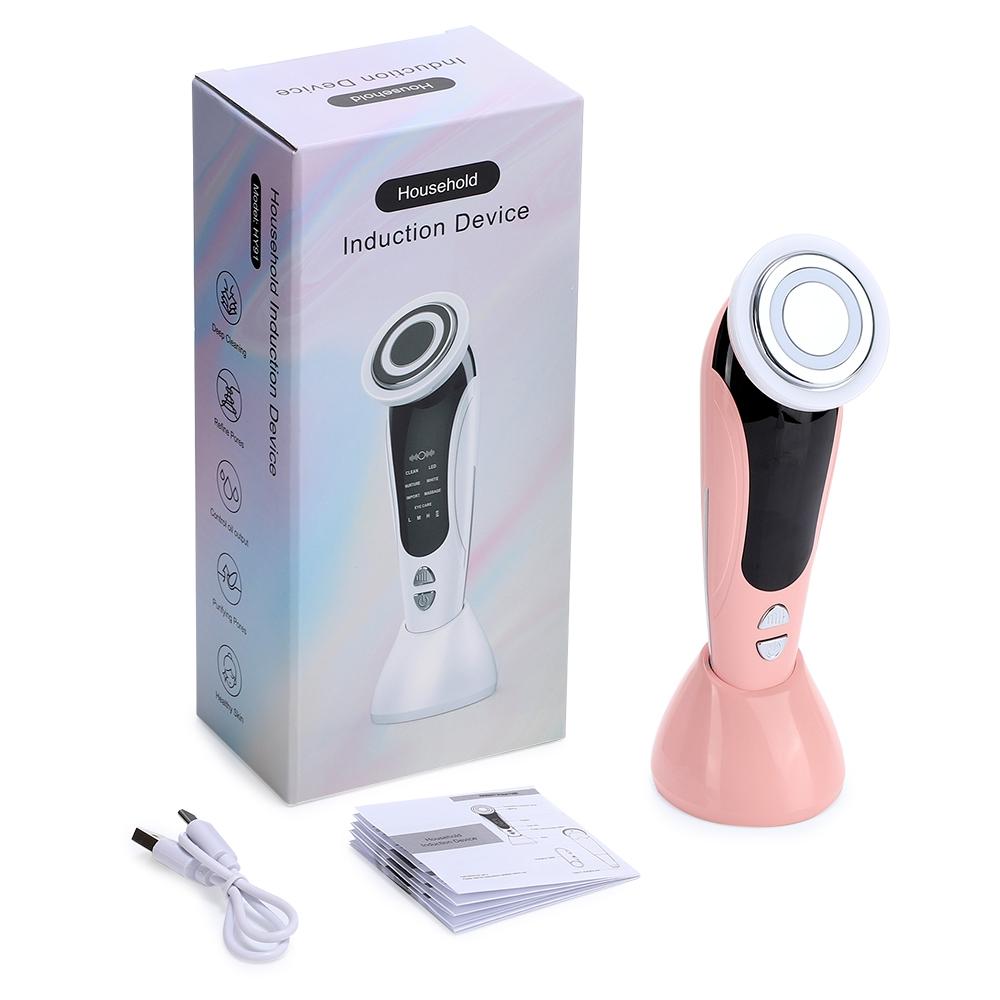 7-in-1 Facial Beauty Device Multi-Color LED Lights Vibration Heating EMS 3 Intensity Levels Portable Facial Beauty Instrument Facial Beauty Machine