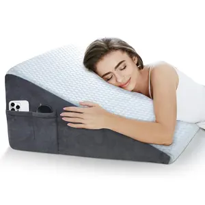 12" Bed Wedge Pillow, Cooling Wedge Pillows for Headboard, Pillow Wedge for Nighttime Acid Reflux, Lumbar & Back Support, Leg Elevation Therapy, Snore Reduction Aid