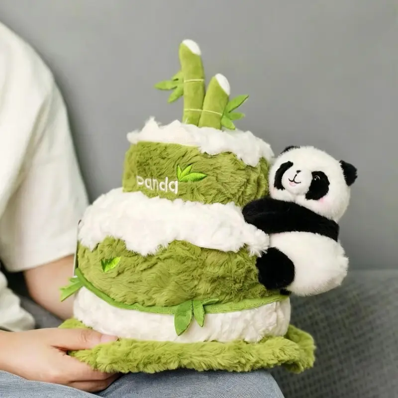 Panda Double Layer Birthday Cake Bamboo Doll Pillow, Cozy Soft Stuffed Plush Toy Light, Perfect Gift for Kids' Birthdays, Soft & Durable Design