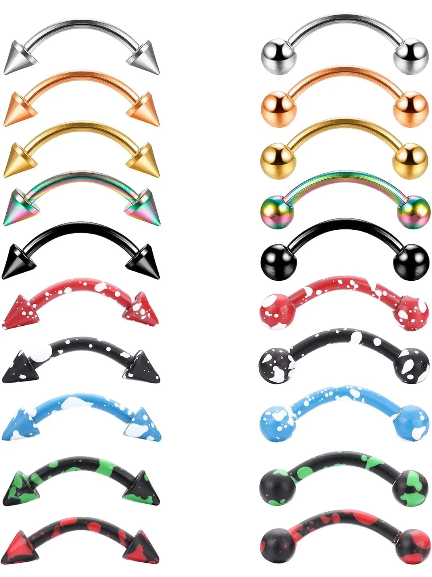 20Pcs Stainless Steel Body Piercing Jewelry for Women Men, Eyebrow Lip Barbell Tragus Daith, Acrylic Curved