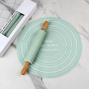 Wooden Rolling Pin Set with Silicone Pastry Mat, Non-Stick Dough Pad, Home Baking Tools Kit, 2 Pieces Per Set, Ideal for Cooking & Baking, Baking Supplies Kit, Baking Utensils