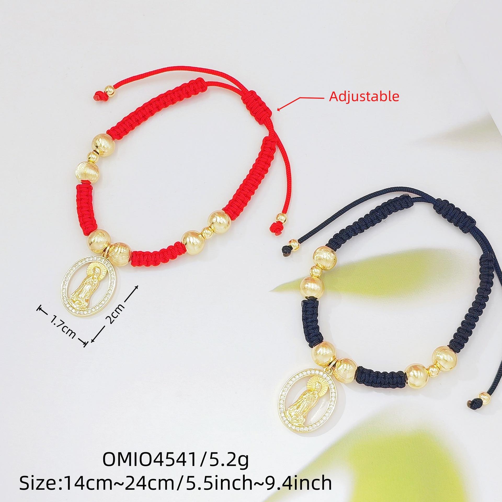 Cubic Zirconia Virgin Mary Red Rope Bracelet, Handmade Braided Adjustable Design with Gold Beads, Religious Inspired Jewelry for Women, Perfect for Daily Wear, Party & Spiritual Gift Giving