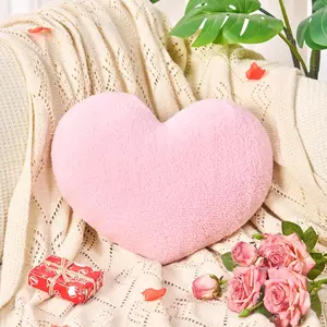 Pink Heart Pillow Decorative Throw Pillows, Fuzzy Heart Pillow for Bed Couch Chair, Faux Fleece Cute Love Pillow Cushion for Room Decor, Valentines Day, 15" x 13"