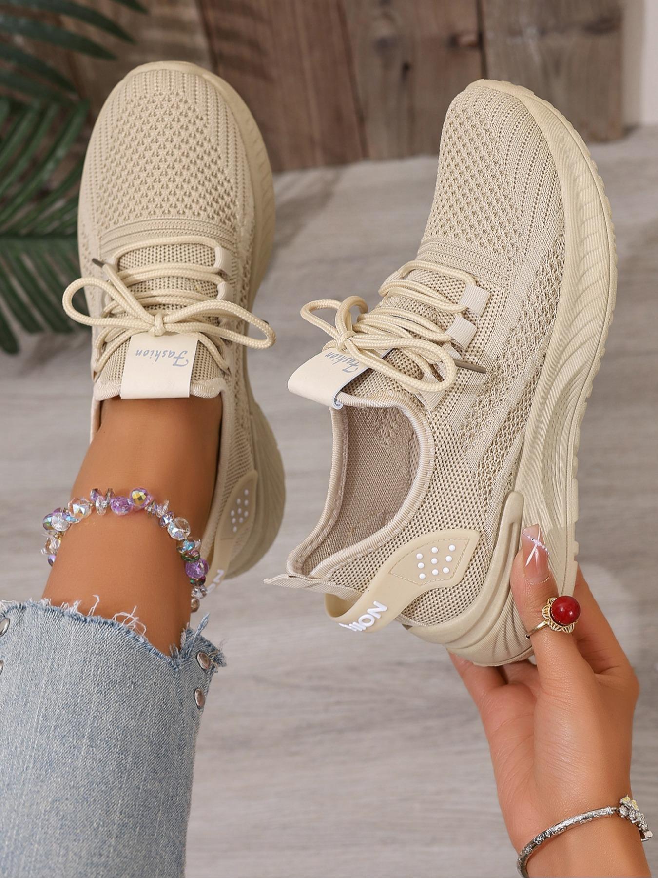 Women's Fashionable Mesh Breathable Lightweight Sneakers, Knitted Running Shoes, Casual Comfortable Sports Running Shoes, Female All-match Round Toe Shoes for Daily Wear