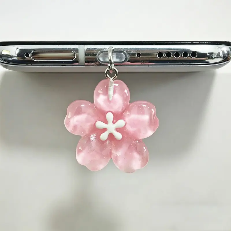 3 Sakura Dustproof Plugs for Charging Port and Earphone Jack, Compatible with iPhone Type-C Android, Cute Kawaii Charms Gift for Holidays, Cell Phone Accessories