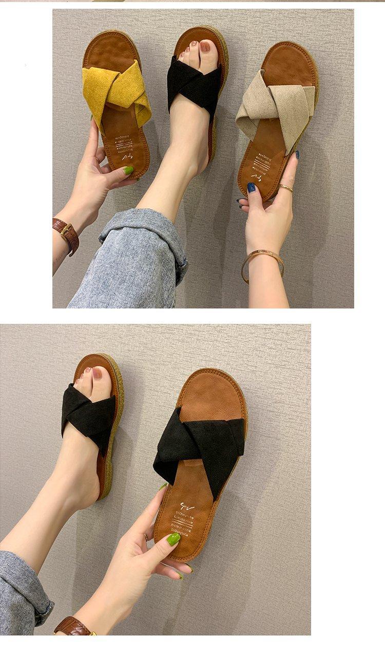 Summer women's sandals for outdoor wear 2026 new model, flat cross-strap suede slippers for women