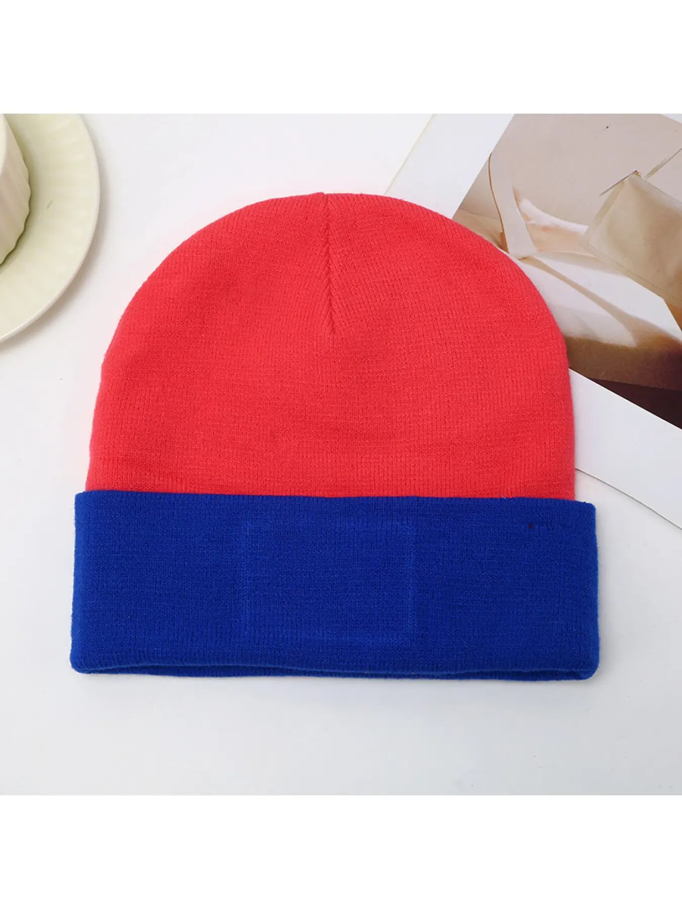 Winter Color Block Knit Beanie Unisex Oversized Warm Fleece Lined Ear Flap Hat Ski Snowboard Hat