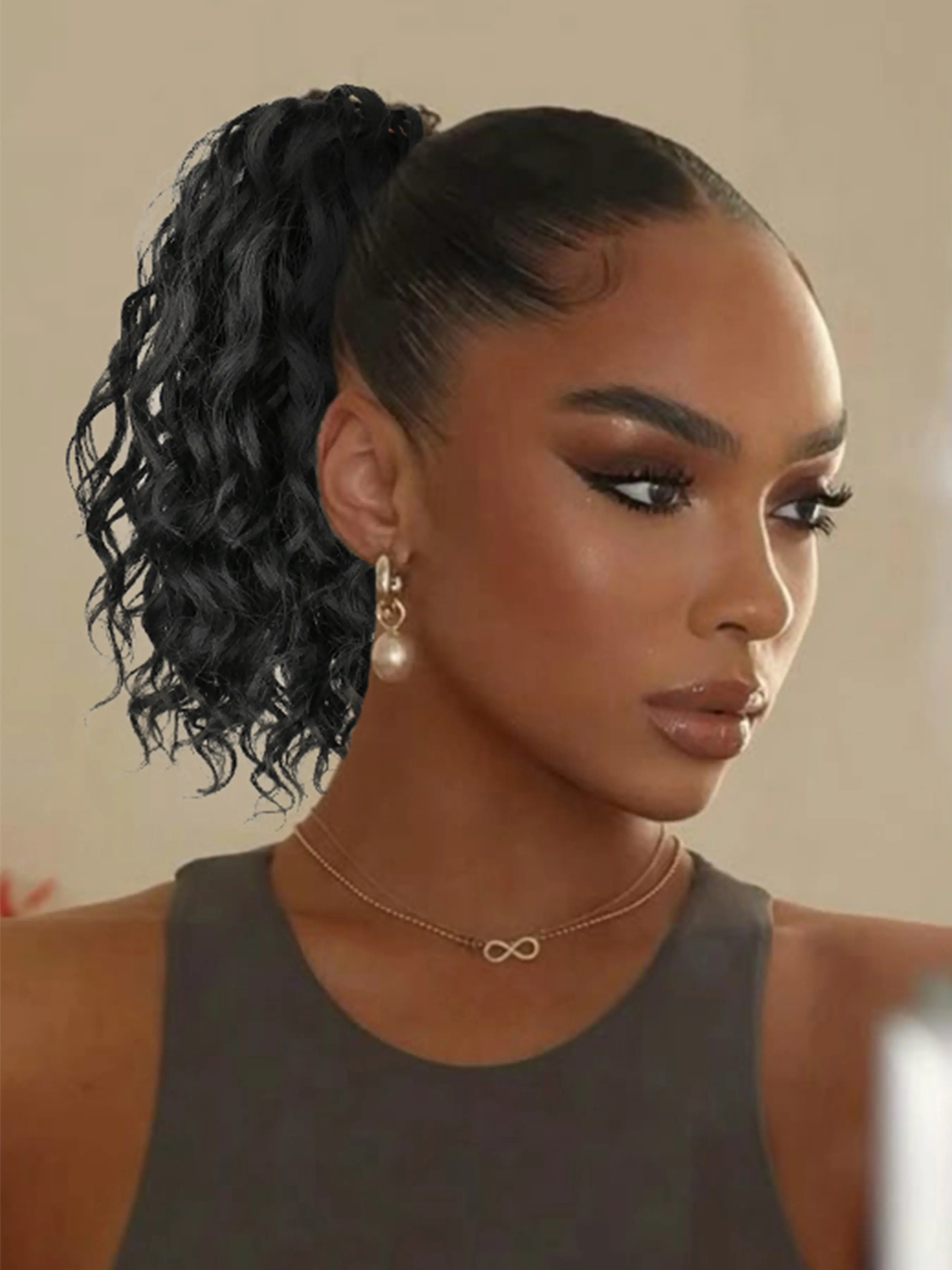 Synthetic Deep Wave Drawstring Ponytail 10 Inch Short Wavy Curly Ponytails Drawstring Ponytail for Women Synthetic Hairpiece for Daily Use Accessory