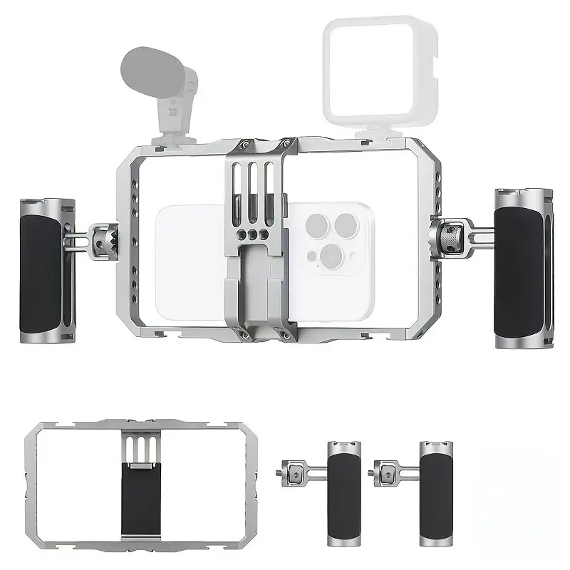 [Phone Cage for Filmmaking] Smartphone Video Rig Kit with Stabilizer & Handlebars - Phone Cage for Handheld Filmmaking Suitable for iPhone/Android Phones, for Vlogging, Videography, Smooth Footage for YouTube, Streaming, Mobile Photography
