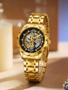 Men's Mechanical Watch with Diamonds, Stainless Steel Strap, Analog Quartz Movement, Fashionable Business Wristwatch Gift, High Quality Watches