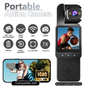 Action Sport Camera 1080P HD, Portable Multifunction Recorder with 140° Rotatable Lens & 6X Digital Zoom, Infrared Night Vision, WiFi & Loop Recording for Travel, Driving, Work and Outdoor activities Use