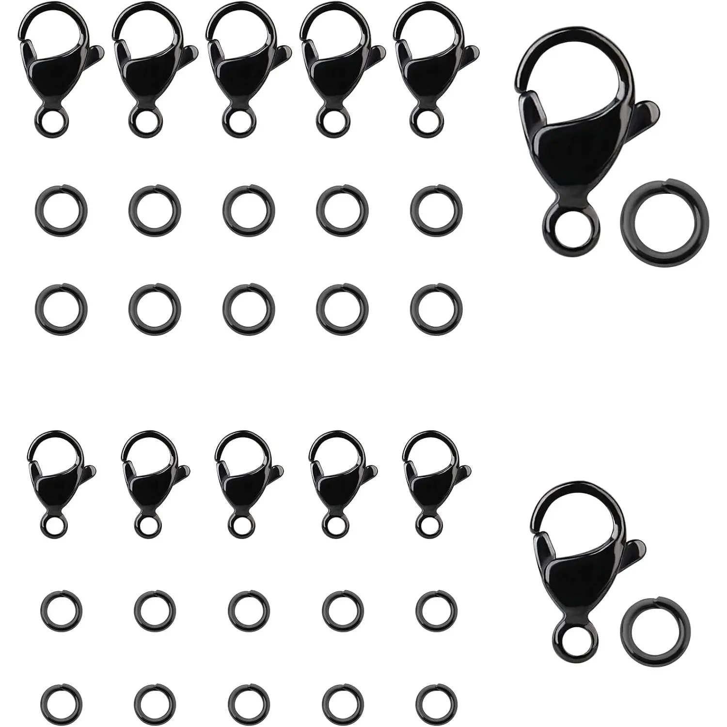 30 count Black Lobster Claw Clasps with Jump Ring Stainless Steel Clasps Fastener Hook End Chain Clasp Metal  Clasps for Making Necklaces Bracelets