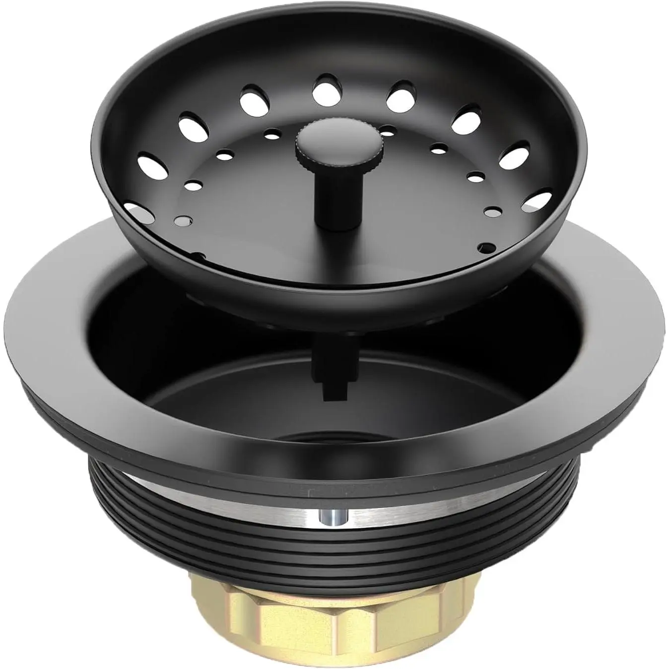 3-1/2 Inch Kitchen Sink Drain with Strainer Stopper Drain Assembly Removable Basket Strainer Plug fit Standard Sink Drain Hole, Stainless Steel (Matte Black)