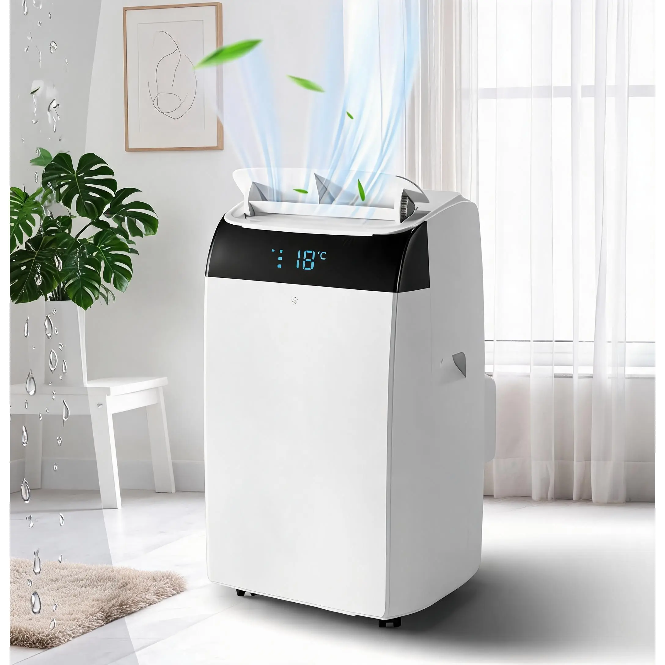 14,000 BTU Portable Indoor Air Conditioner - Ultra-Quiet 4-in-1 Cooling Unit for Up to 750 Sq.Ft, Auto Drain, 24H Timer, Remote Control, Easy Setup, Energy Efficient