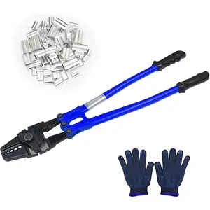 Manual crimping and cutting tool, wire rope crimping tool, suitable for 1/16" 3/32" 1/8" 5/32" 3/16" wires, manual crimping cutter equipped with 50 aluminum stop sleeves and an oval sleeve