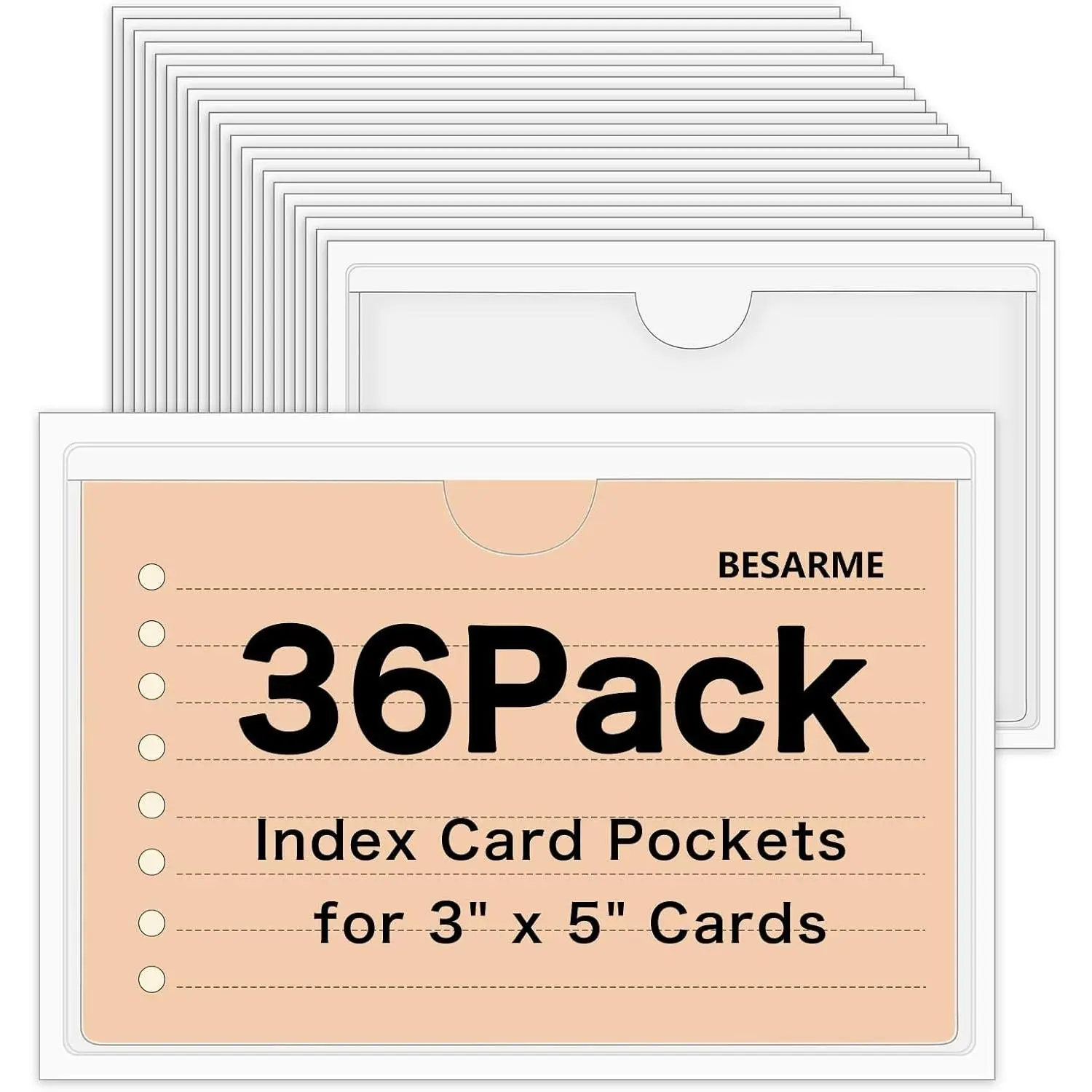 36 Pack 3" x 5" Index Card Holder Adhesive Plastic Label Holders Clear Tote Bag Labels Stickers for Organizing Storage Bins Library Card Shelves