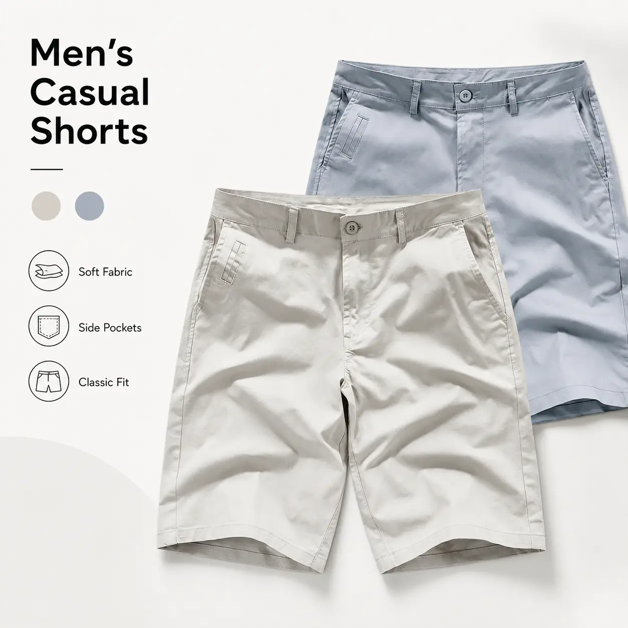 Men's Classic Chino Shorts Button Zipper Fly Straight Knee Length Casual Summer Flat Front Walk Shorts