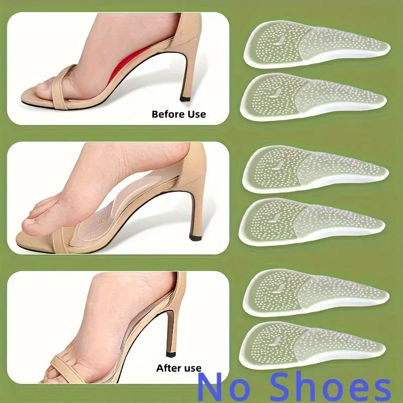 Silicone Gel Arch Support Insoles, Transparent Foot Cushions for High Heels, Comfortable Self-Adhesive Foot Pads, Heel Inserts, 1 Pair