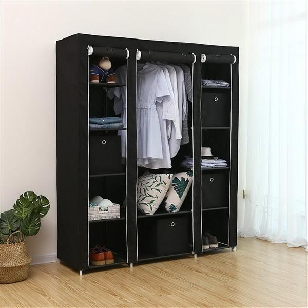 [Bellemave] Portable Clothes Closet Wardrobe Storage Organizer with Non-Woven Fabric Quick and Easy to Assemble Extra Strong and Durable Black