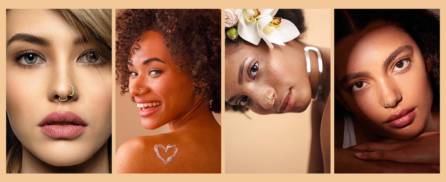 14K Gold Hinged Titanium Nose Rings Hoop for Women 20G, 316L Surgical Steel Clicker Septum Ring, Hoop Huggie Earring for Upper Lobe Cartilage Helix Piercing Jewelry