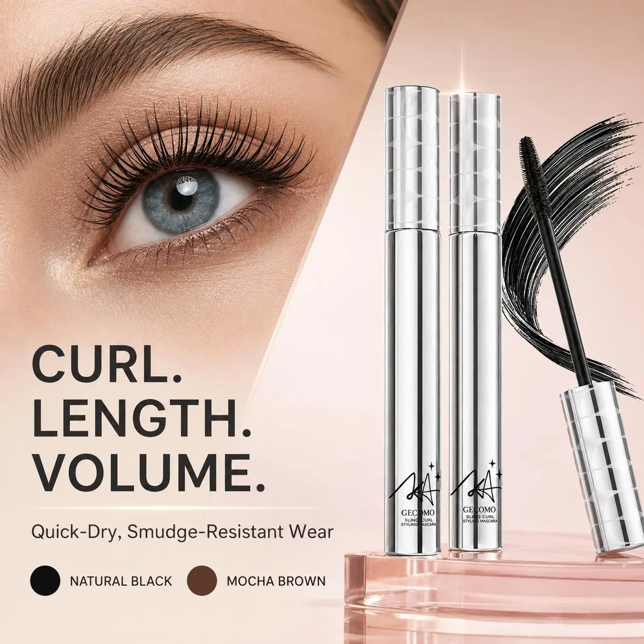 Waterproof Lengthening Mascara Primer, Volumizing Lash Base with Curved Precision Brush for Naturally Lifted, Fuller-Looking Lashes, Quick-Dry, Long-Lasting & Smudge-Resistant Eye Makeup