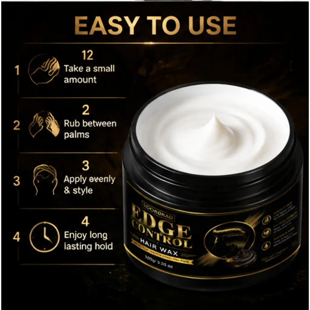Edge Control Hair Wax, natural extracts, strong hold, smooth finish, no flake, perfect hold, smooth shine, hair edges, men, daily hair styling, 100g/3.53 oz