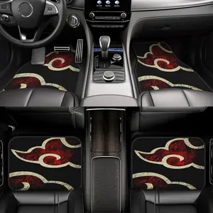 Set of 4 Car Mats Featuring a Flame Cloud Design - Suitable for Any Vehicle, These Durable And Stylish Protectors for Front And Rear Seats Are Made of Polyester Fiber in a Red And Black Color Scheme