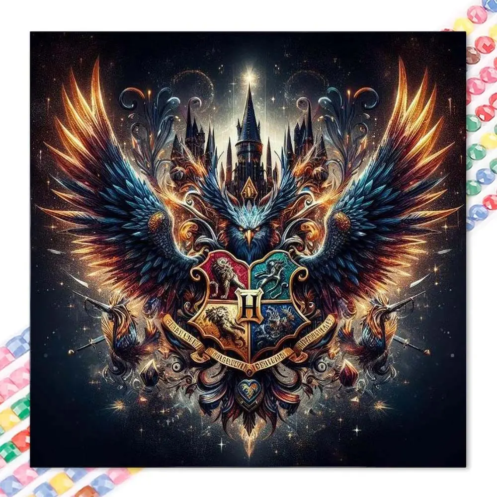 1 piece DIY diamond painting kit, 5D diamond art set, DIY decoration, phoenix, castle, emblem diamond painting kit full drill, mosaic, diamond art, DIY art home decor, suitable for Christmas.