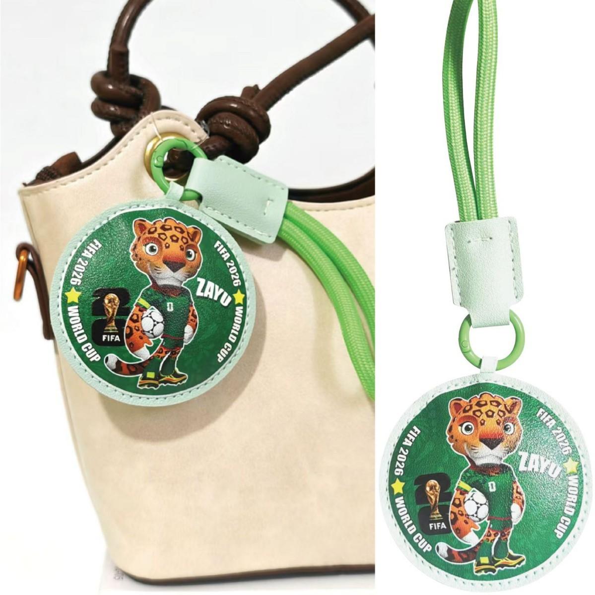 2026 World Cup Mascot Keychain| Cute Maple Zayu Clutch Bag Charm| 2026 North America Soccer Souvenir Pendant| Leather Keyring for Fans & Kids Gift