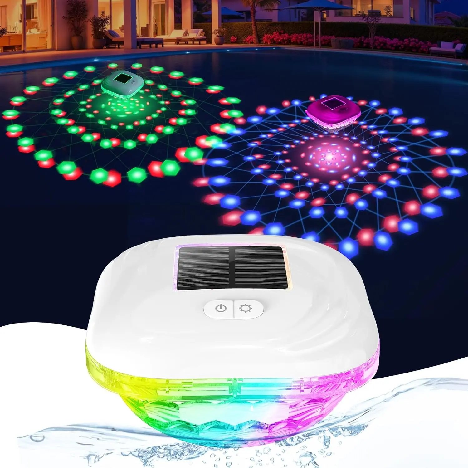Floating Pool Lights Solar Powered w/9 Dynamic Lighting, RGB Color Changing Solar Pool Lights That Float, IP68 Waterproof Floating Light for Pool,Party, Holiday Outdoor Garden Backyard Decor