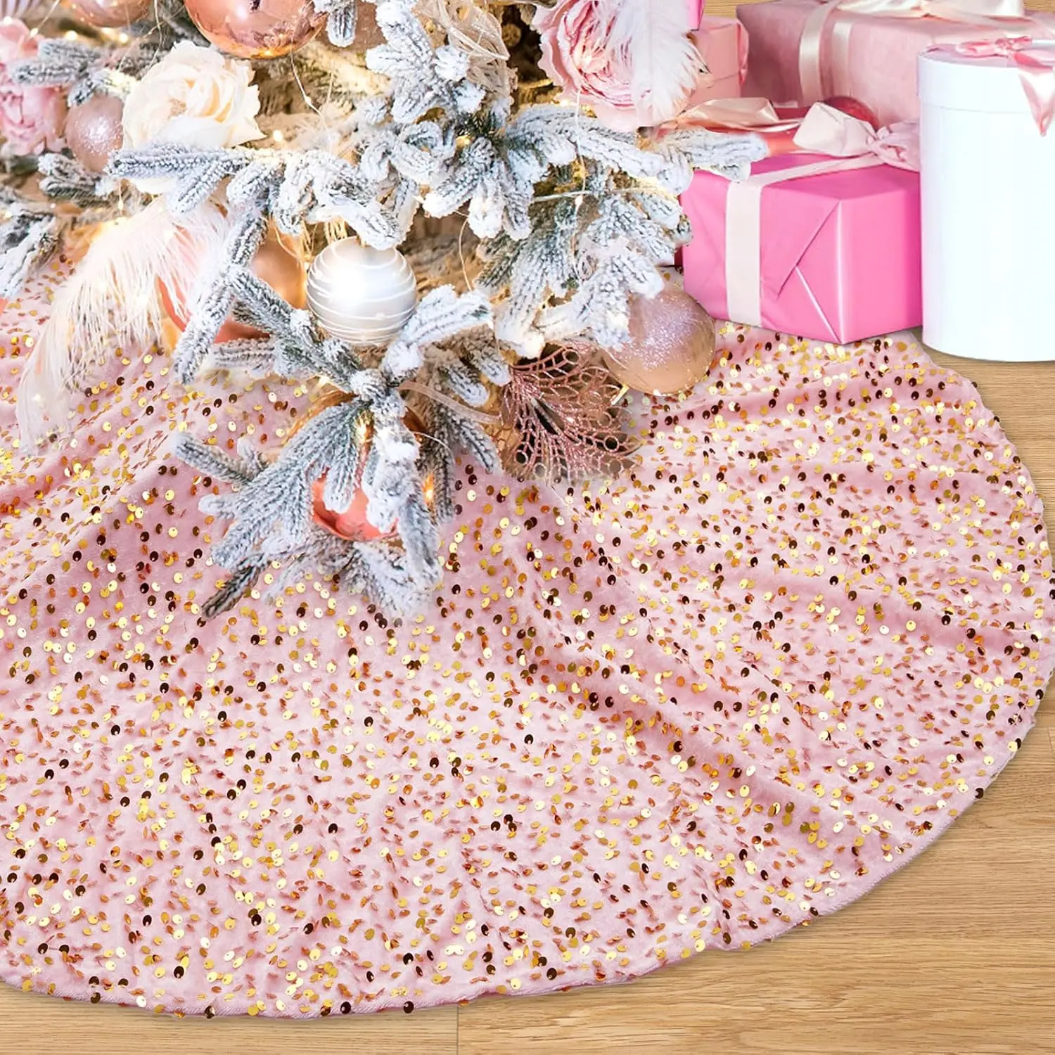 Small Tree Skirt: Sequin Glitter Tree Skirts - Velvet Fabric Tree Skirt for 6ft Tree Christmas Decorations