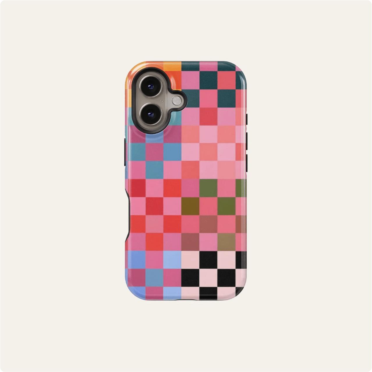 Stylish Colorful Plaid Phone Case for iPhone 17, 17 Pro, 16 Pro Max, 15 Plus, 13, 11, 12, XS, 8 Plus & 7 -  Rectangle Phone Case, Animal Phone Case, Durable Material, Sleek Finish, Fashion Lovers, Young Adults Compatible with Samsung Galaxy S25