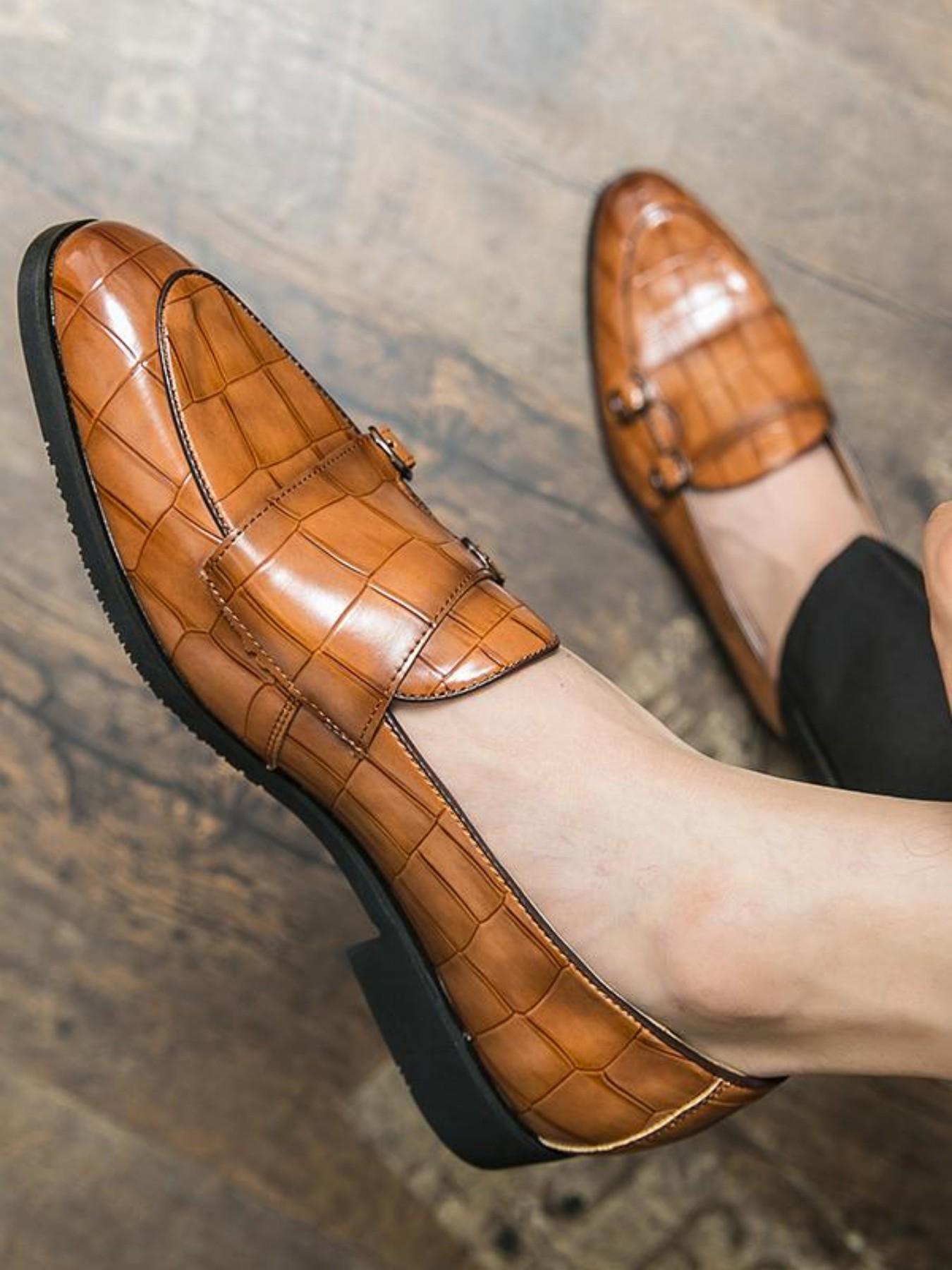 Men's Fashionable All-match Crocodile Embossed Slip on Dress Shoes, Casual Comfortable Loafers for Work Office, Fashion Shoes for Party, Daily Clothing Decor