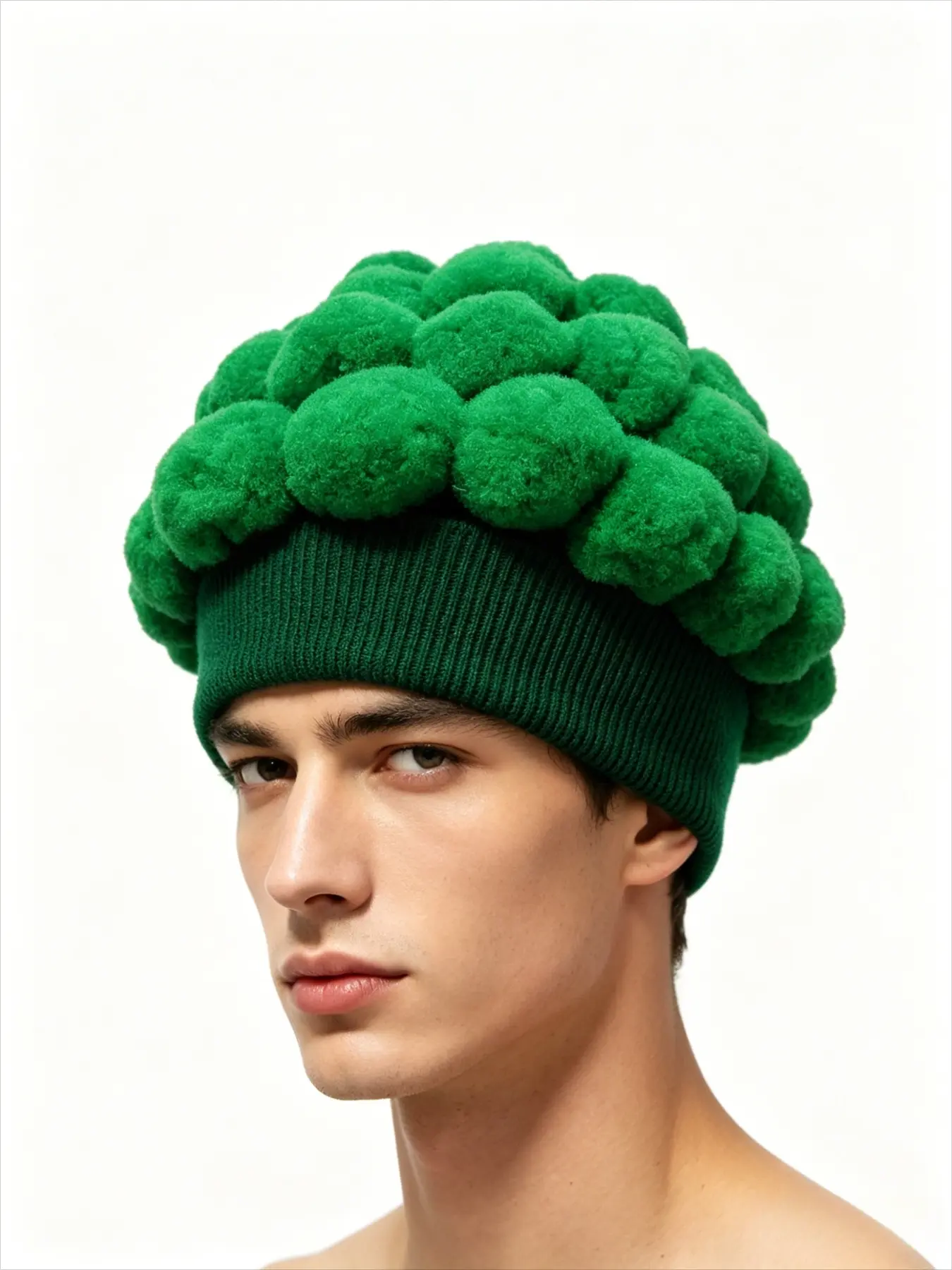 Funny Broccoli Hat, Spring & Fall Knit Beanie, Prankish Cauliflower Brain Cap, Humorous Brussels Sprout Pom-Pom, Versatile Warm Hat