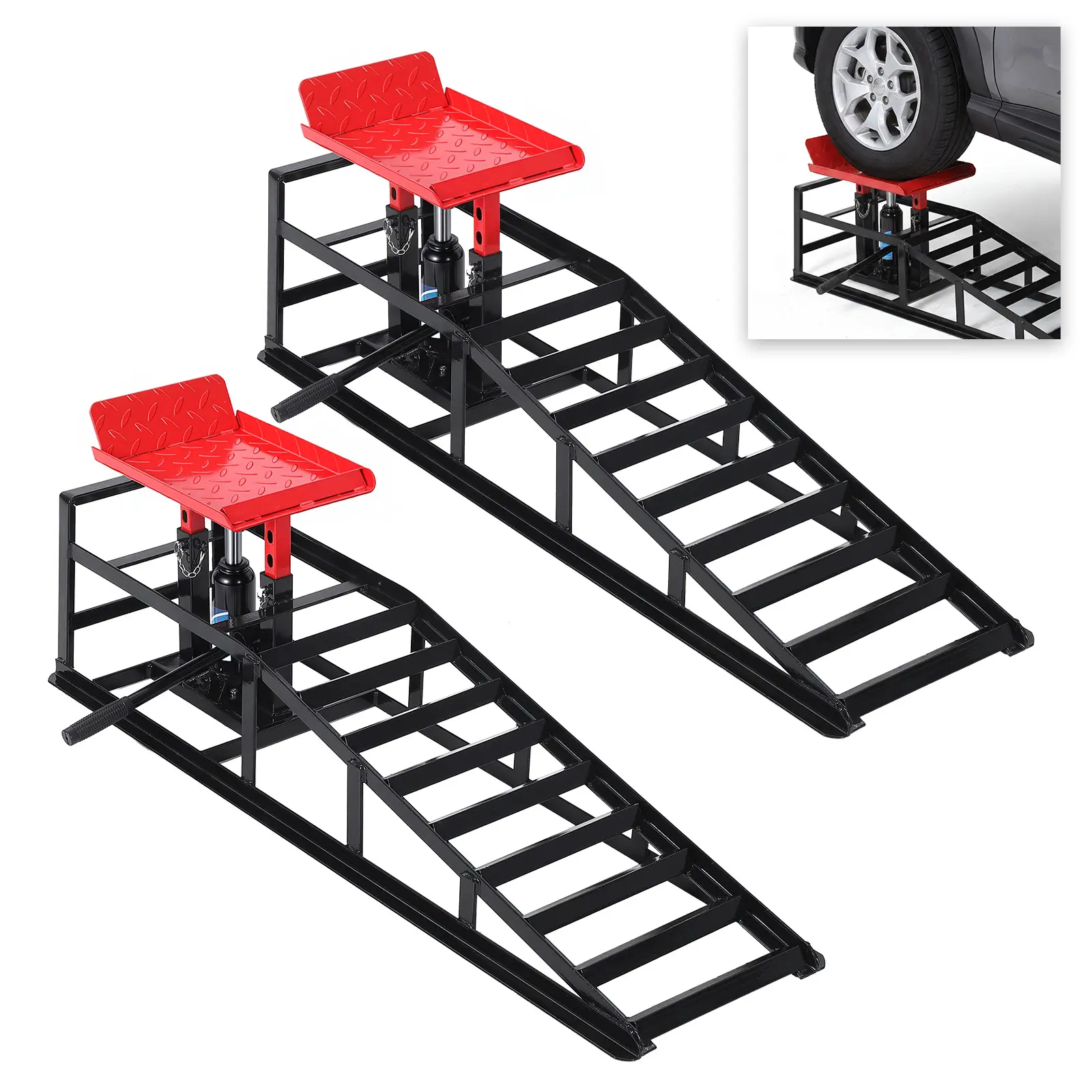GAOMON Hydraulic Car Ramps 2-Pack – 11,000 lbs Capacity – Adjustable Low Profile Lifting 9.8"-16.2" – Steel Construction – Non-Slip Surface – Ideal for Home Garage, Trucks & Vehicle Maintenance