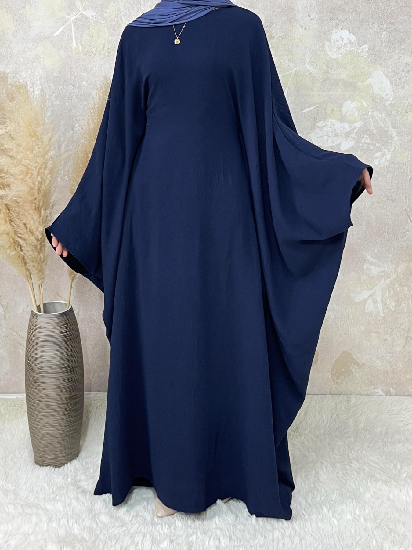 Plus Size Women's Solid Color Abaya, Modest Round Neck Long Sleeve Dress for Daily Wear, Ladies Islamic Clothing for All Seasons, Loose Abaya, Round Neck Abayas