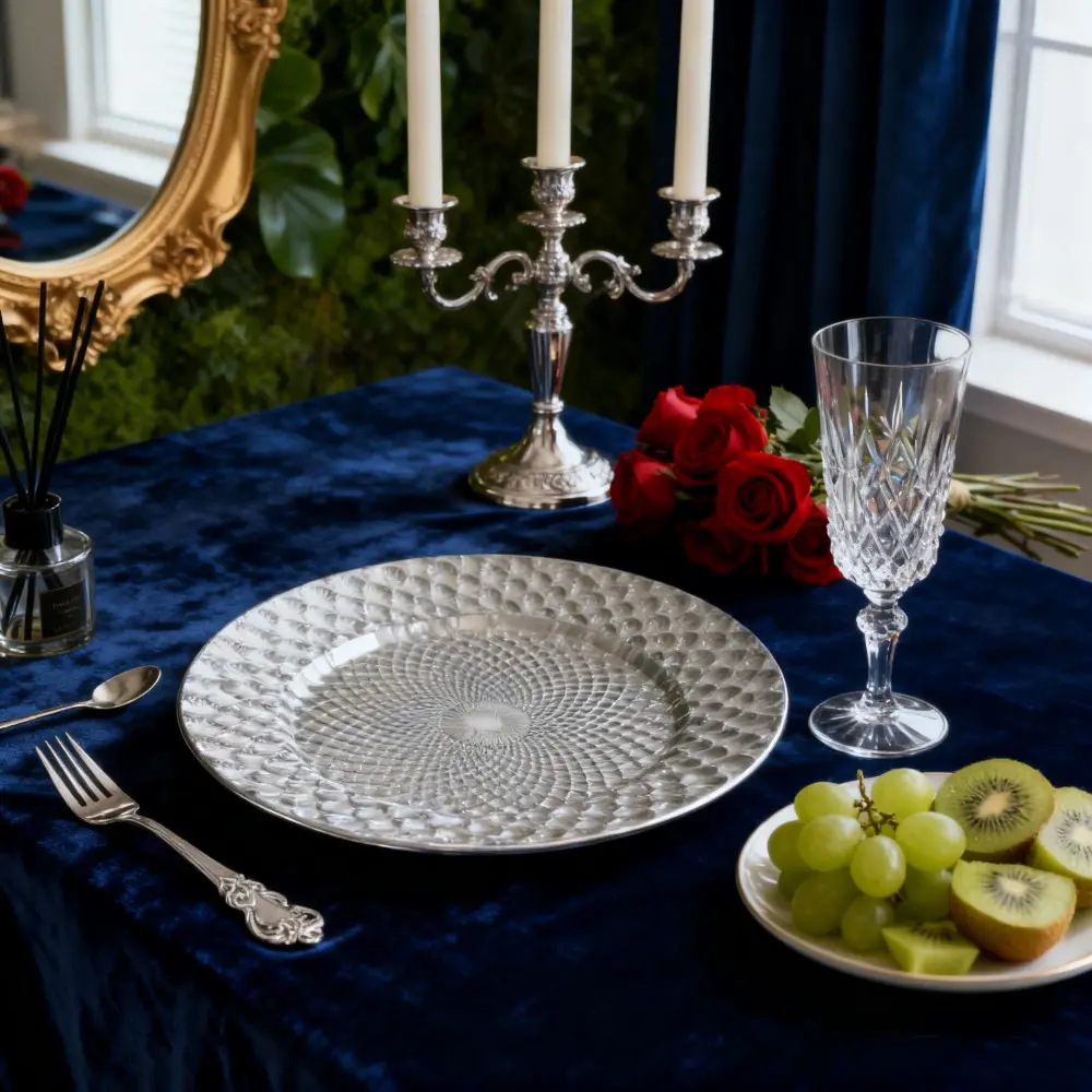 JIT 50pcs Silver Charger Plates Plates 13'' Table arrangement European-style Party Plate Wedding Birthday  Dinner